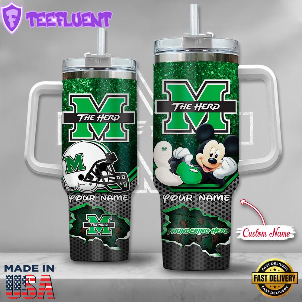 Marshall Thundering Herd NCAA Mickey Mouse Custom Stanley Quencher 40oz Stainless Steel Tumbler With Handle