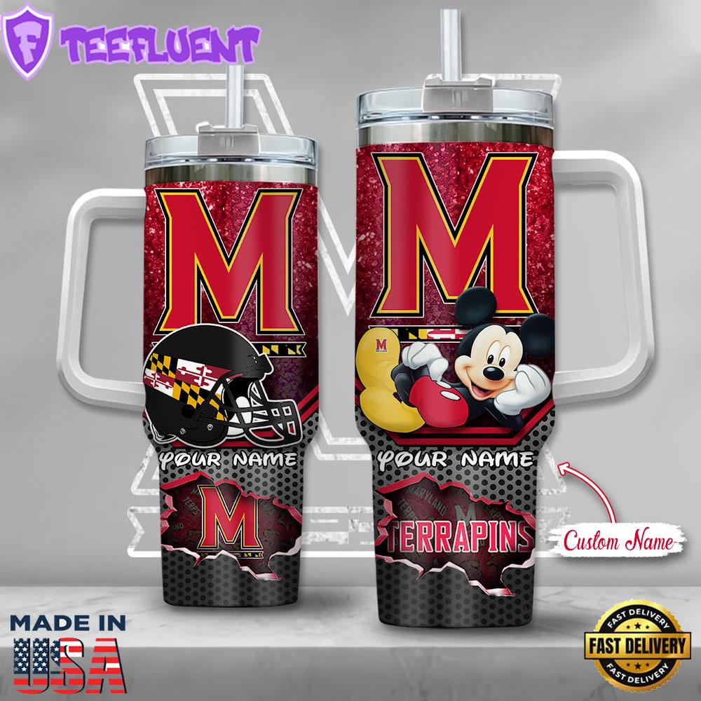 Maryland Terrapins NCAA Mickey Mouse Custom Stanley Quencher 40oz Stainless Steel Tumbler With Handle