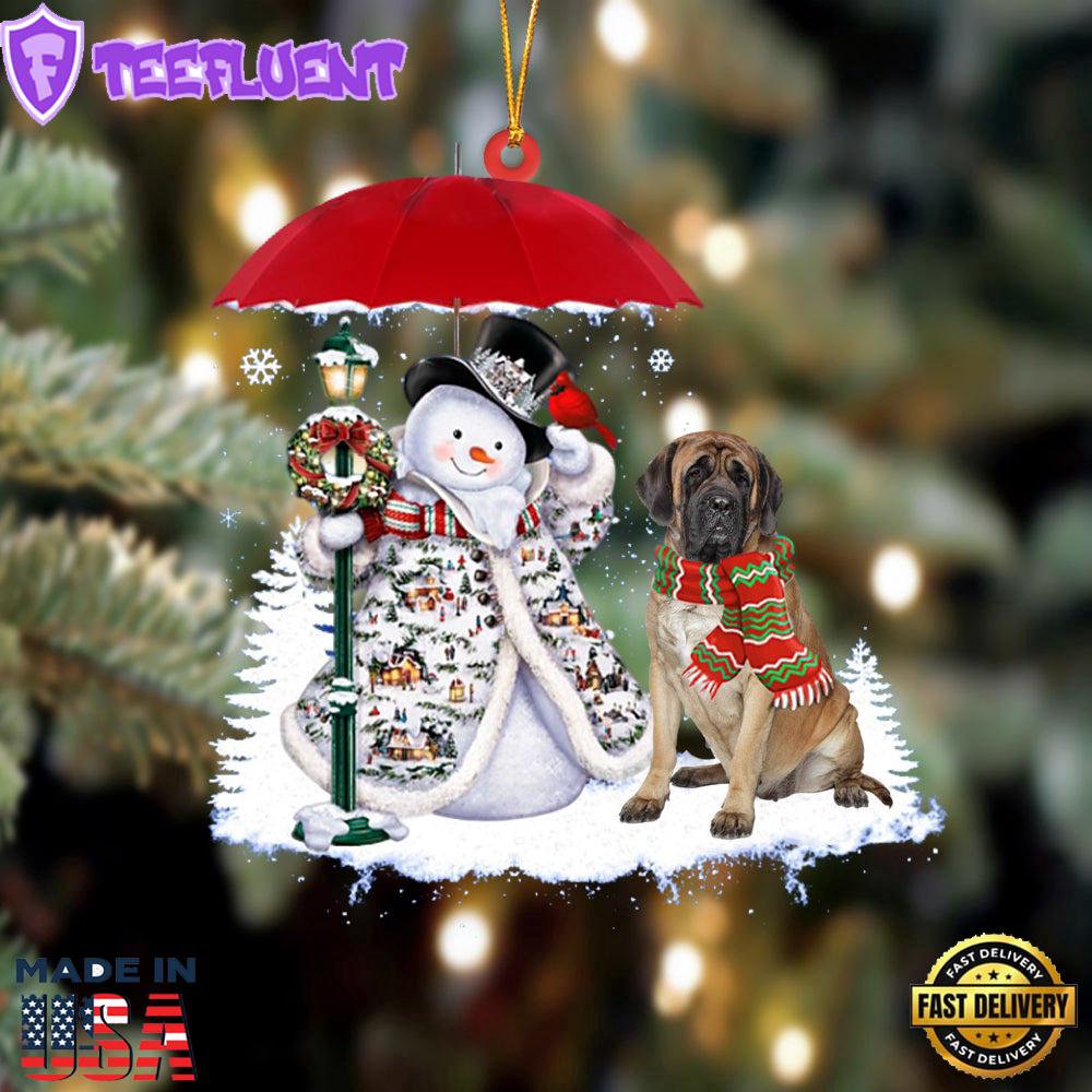 Mastiff Brindle With Snowman Ornament, Gift For Christmas