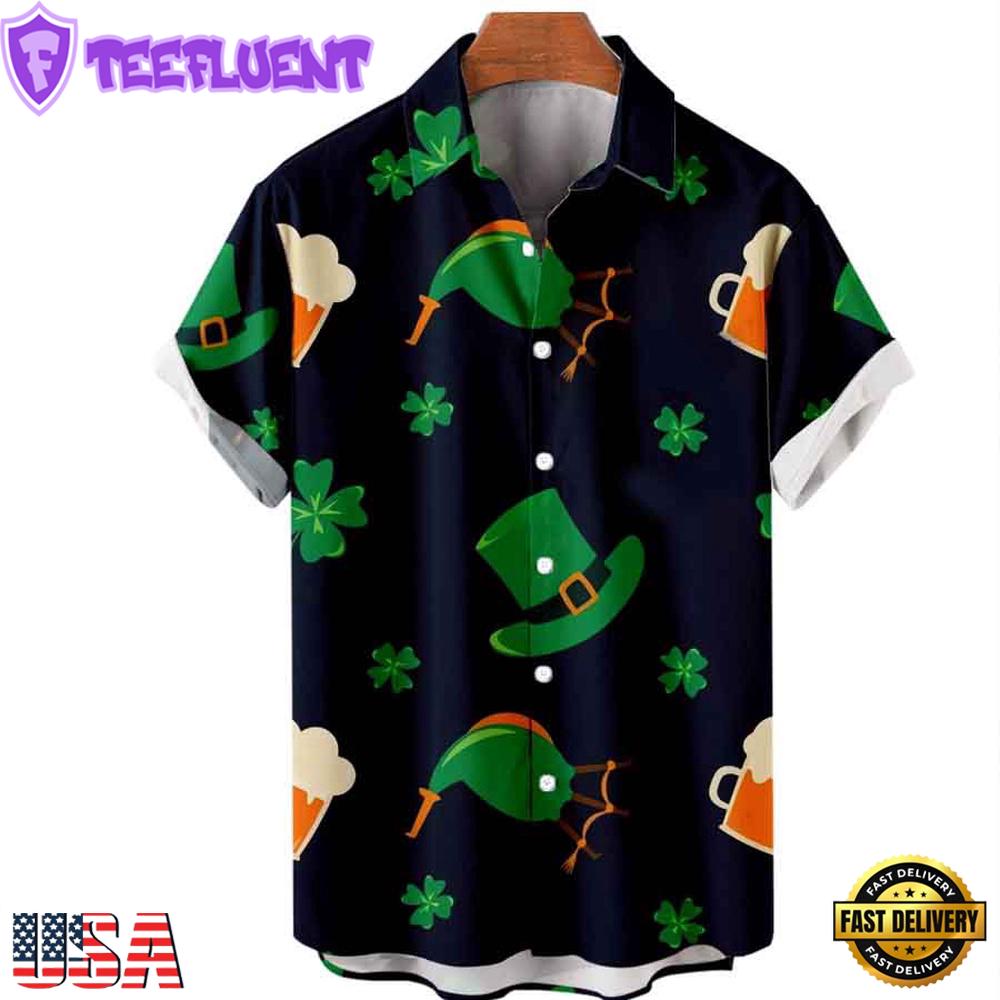 Mens St. Patrick'S Day 3D Hawaiian Shirt, Shamrock Shirt