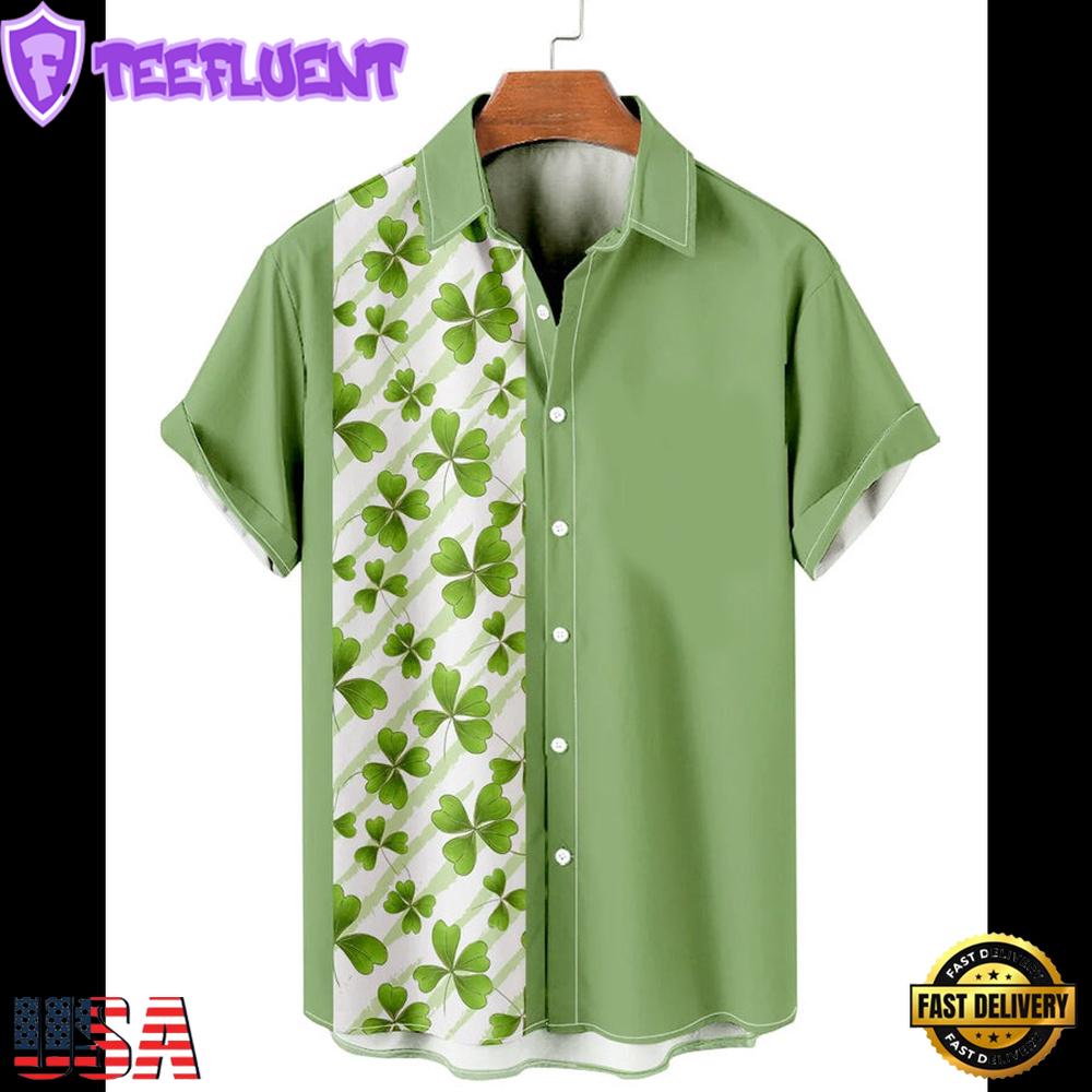 Mens St. Patrick'S Day Fun Flag Panel Print Short Sleeve Hawaiian Shirt