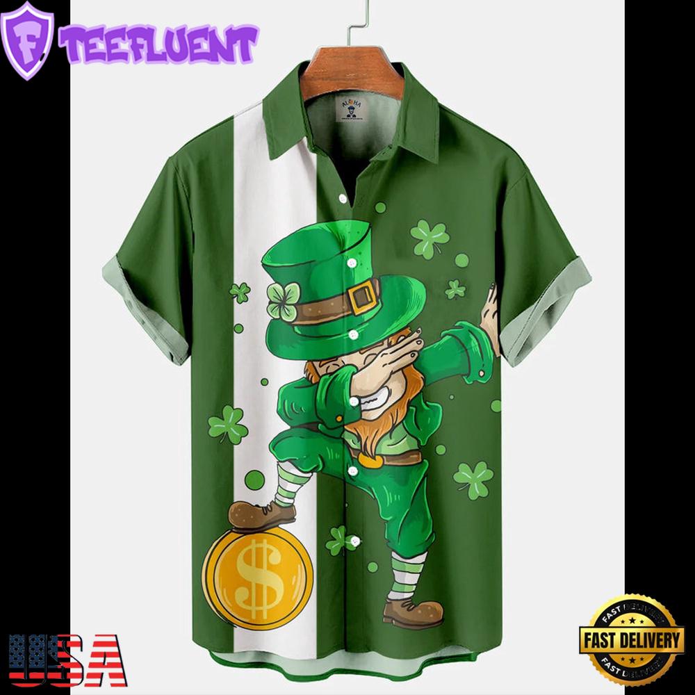 Mens St. Patrick'S Day Spooky Elf Print Color Block Hawaiian Shirt