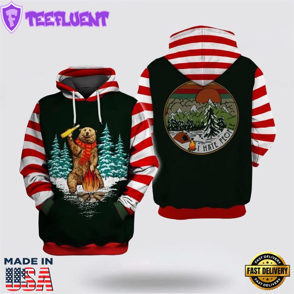 Merry Christmas Bear All Over Print 3D Hoodie