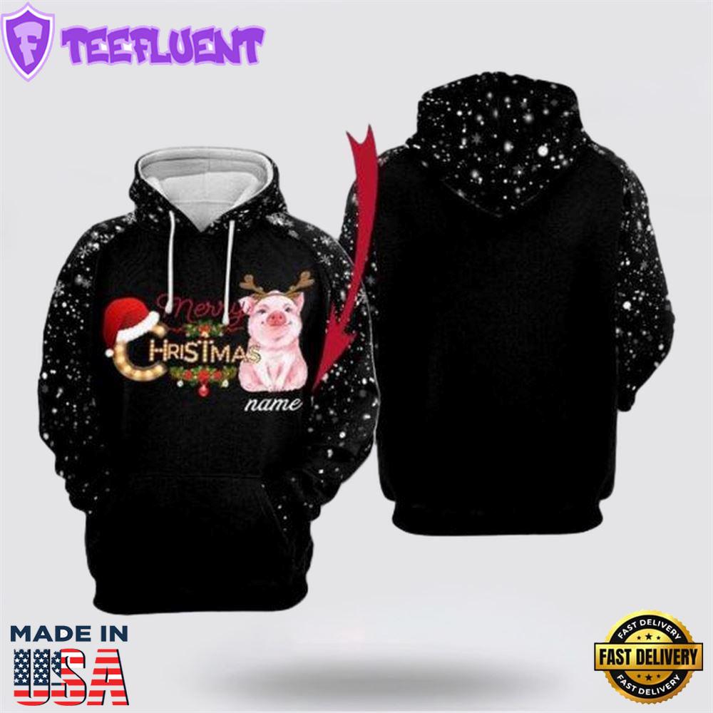 Merry Christmas Cute Pig All Over Print 3D Hoodie
