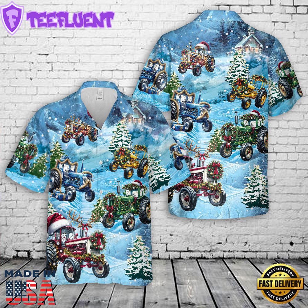 Merry Christmas Farm Tractor Hawaiian Shirt