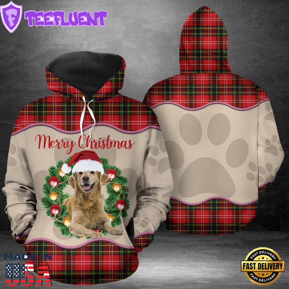 Merry Christmas Golden Retriever All Over Print 3D Hoodie Merry Christmas Golden Retriever All Over Print 3D Hoodie