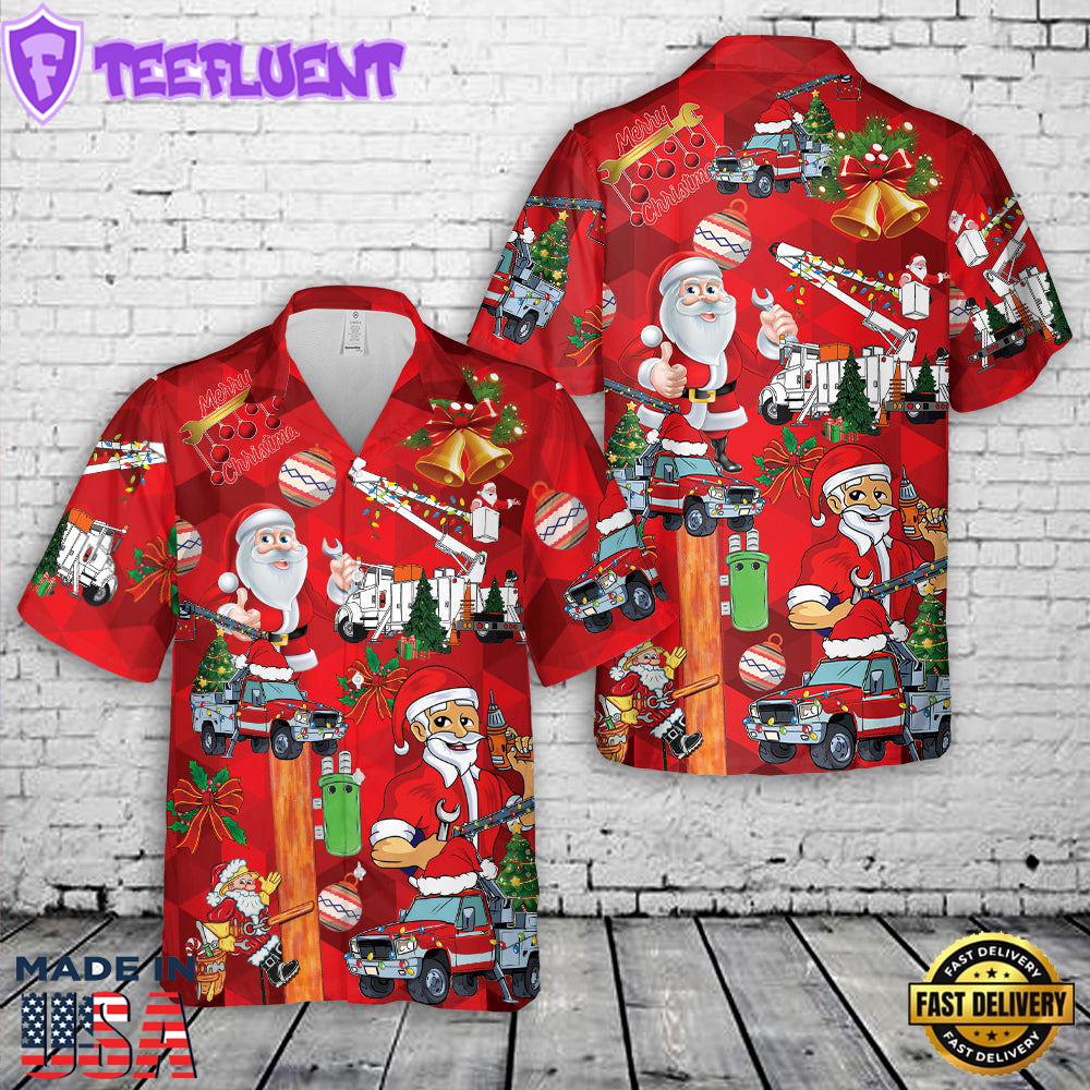 Merry Christmas Lineman Bucket Truck Hawaiian Shirt