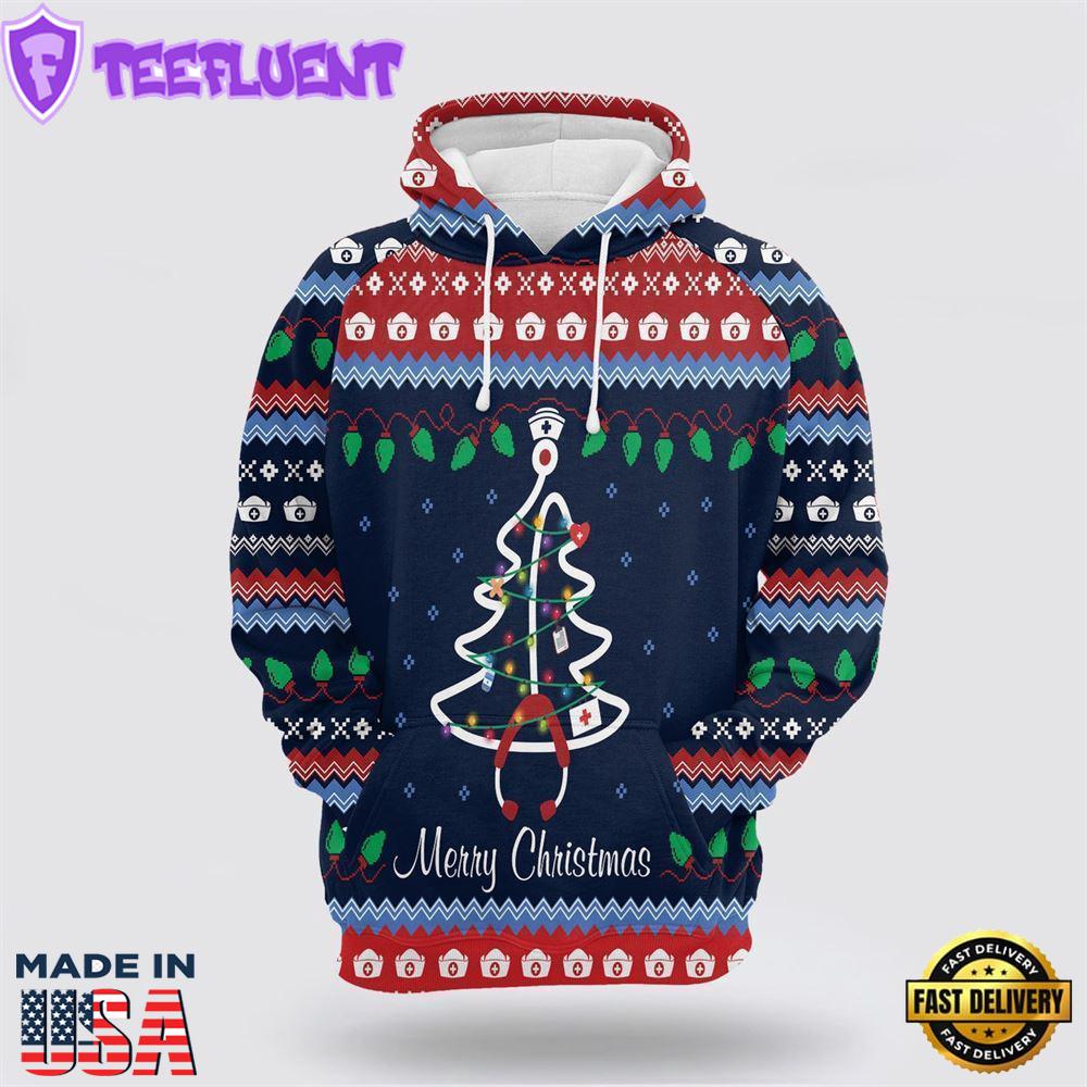 Merry Christmas Nurse All Over Print 3D Hoodie