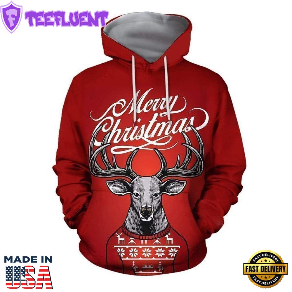 Merry Christmas Reindeer Christmas Hoodie All Over Print
