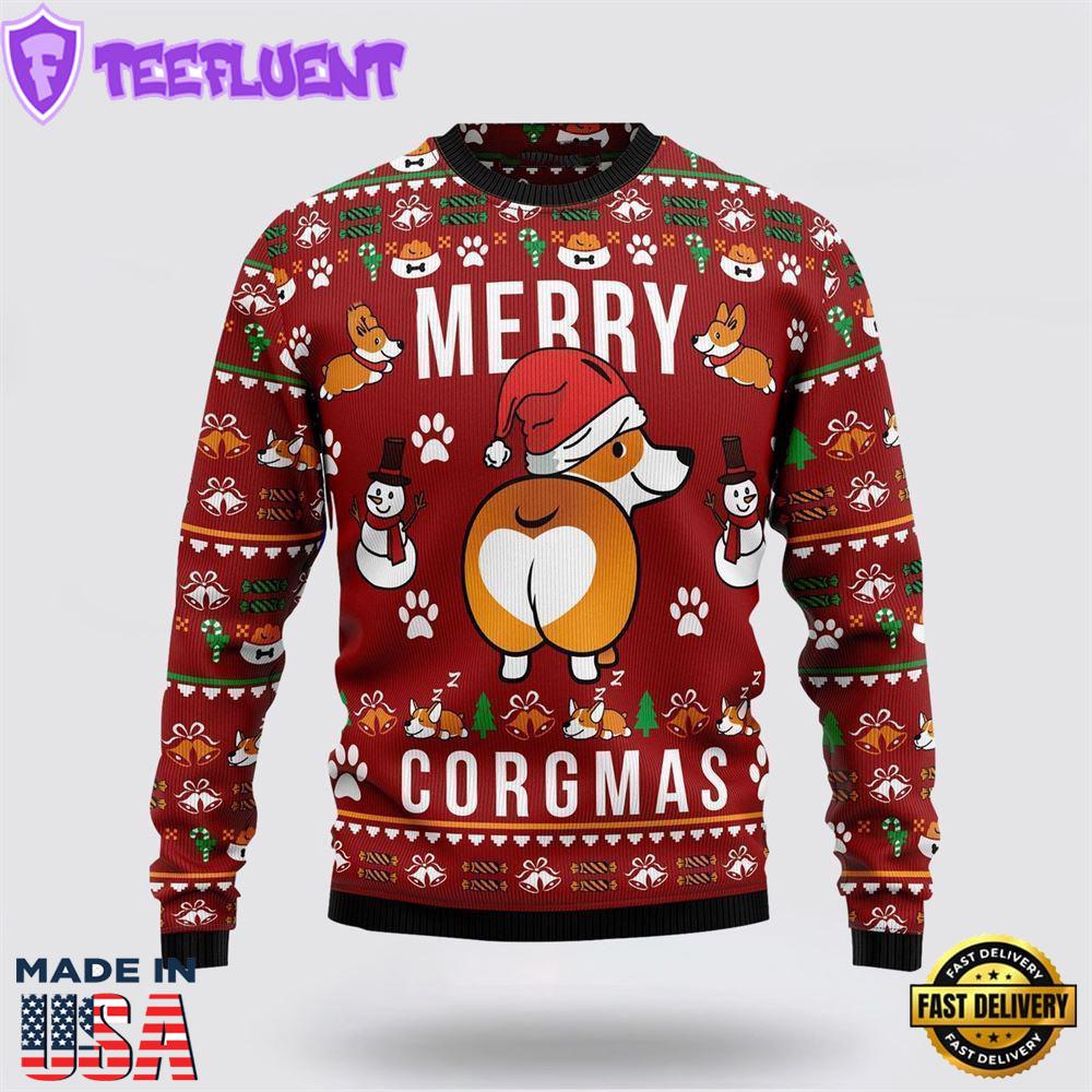Merry Corgmas Pattern Ugly Christmas Sweater For Men And Women