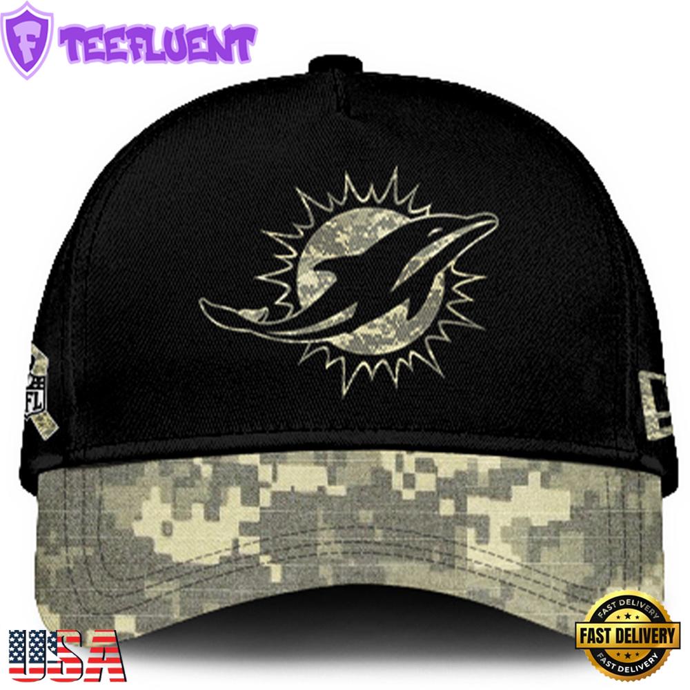 Miami Dolphins 2024 Salute to Service Club Black Camo Cap Gift For Veteran