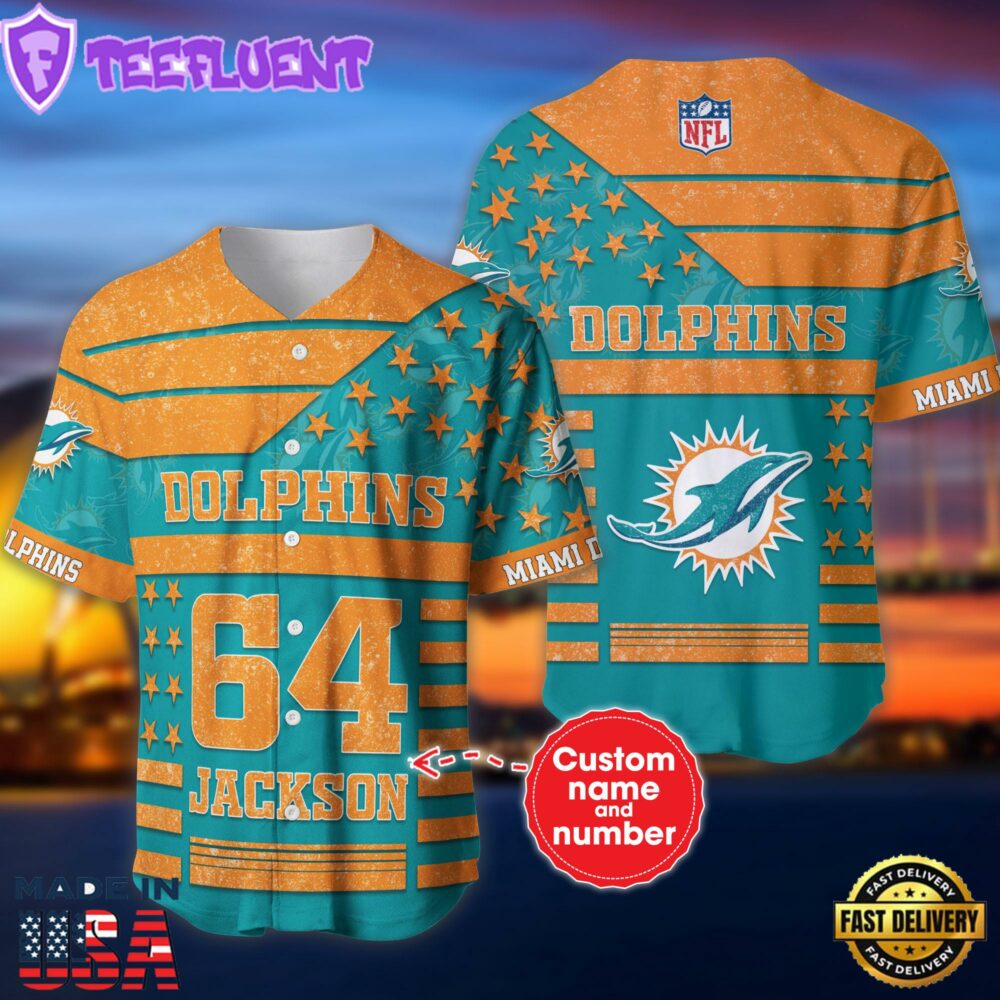 Miami Dolphins 3D NFL Personalized Baseball Jerse Shirt For Fans