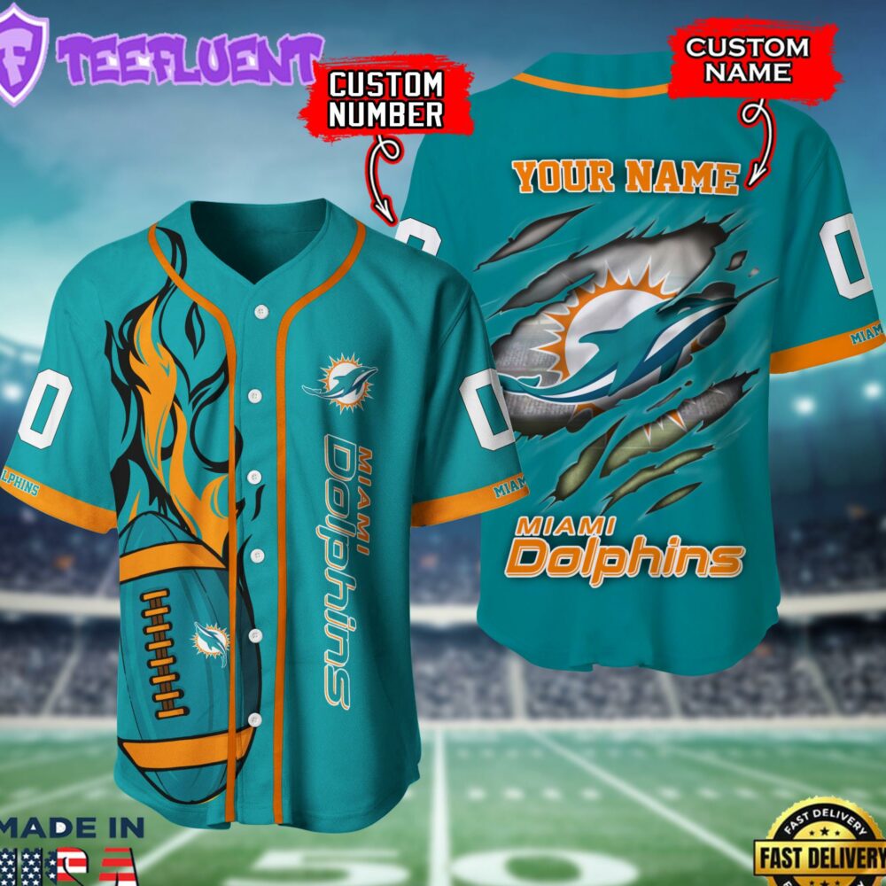 Miami Dolphins NFL 3D Personalized Baseball Shirt For Fans