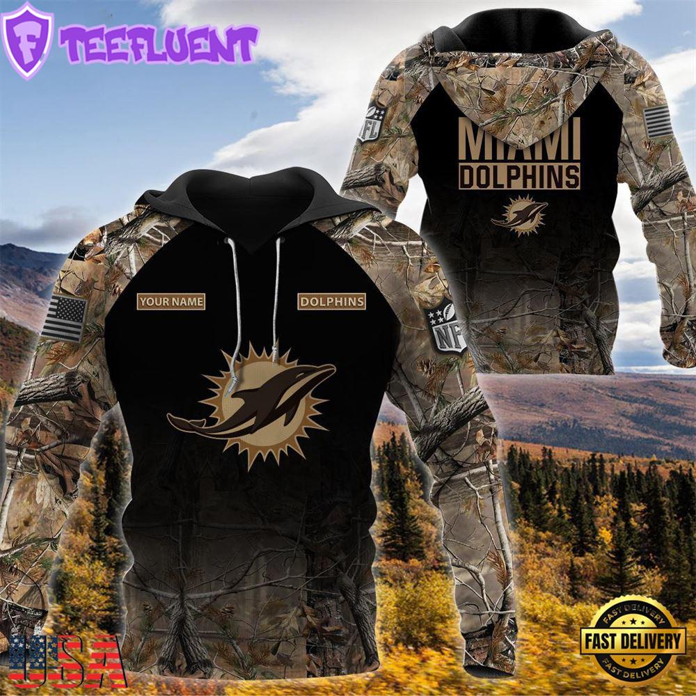 Miami Dolphins Personalized Your Name Hunting Camo Hoodie