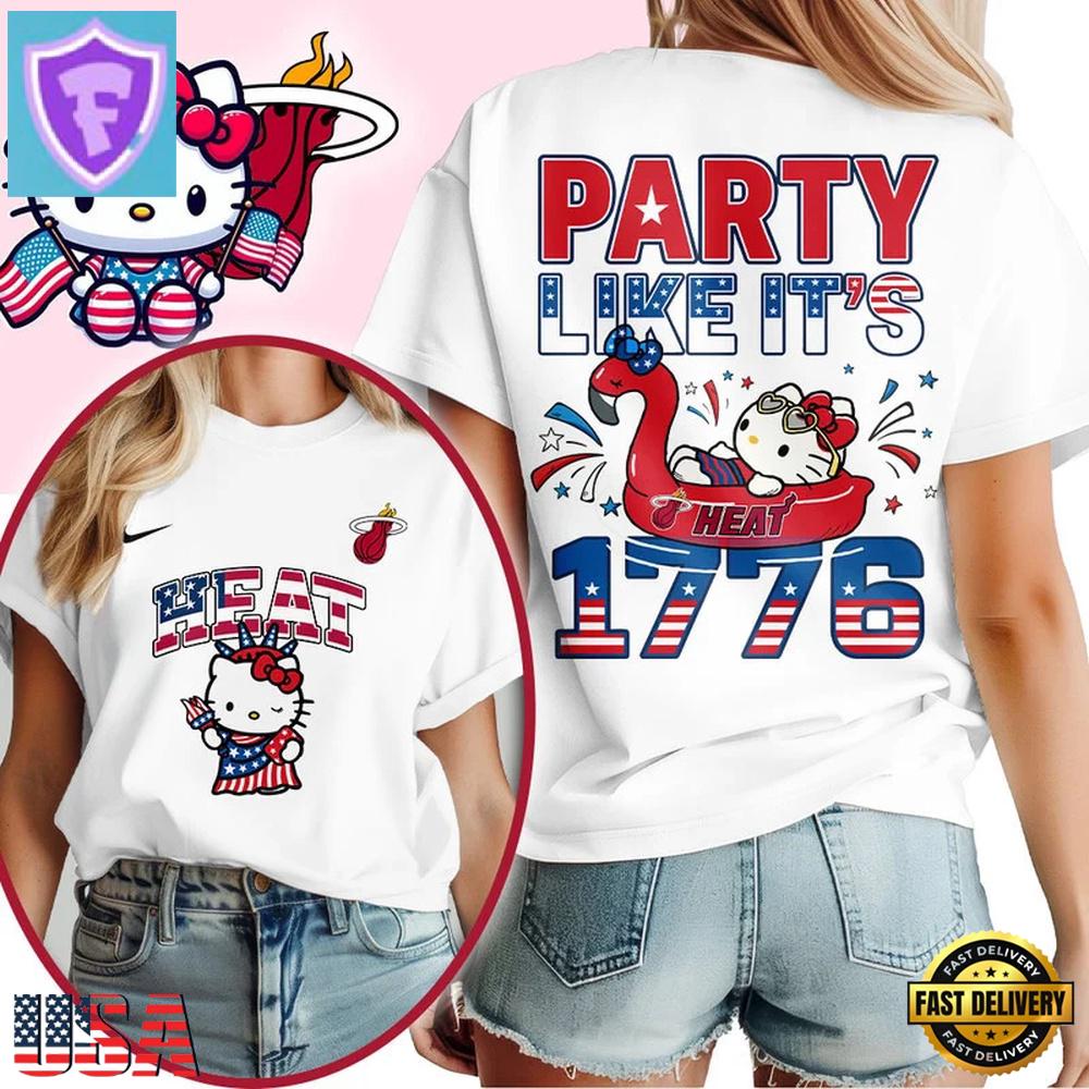 Miami Heat 2026 NBA Hello Kitty Independence Day Unisex 3D Shirt