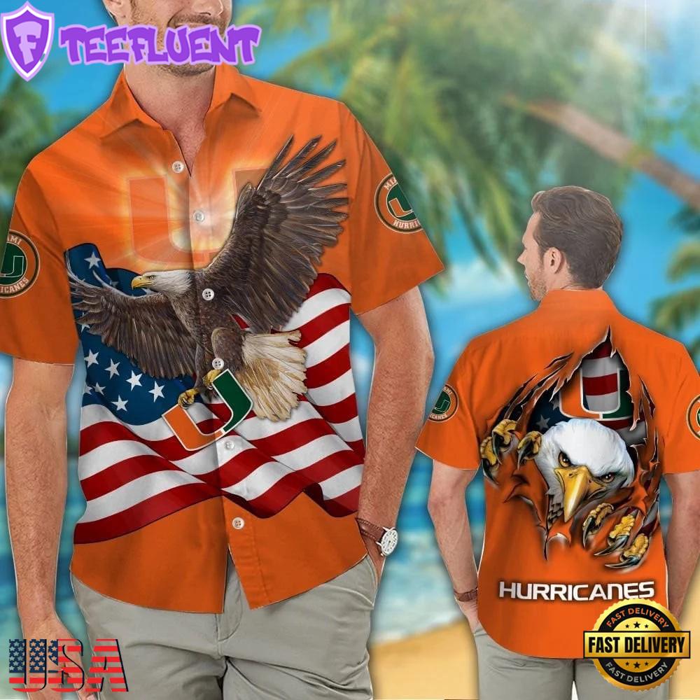 Miami Hurricanes Eagle US Flag Hawaiian Shirt