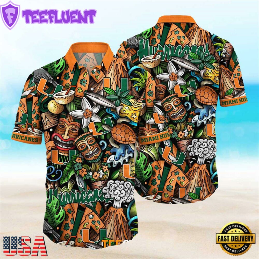 Miami Hurricanes Ncaa Mens Floral Special Design Hawaiian Shirt