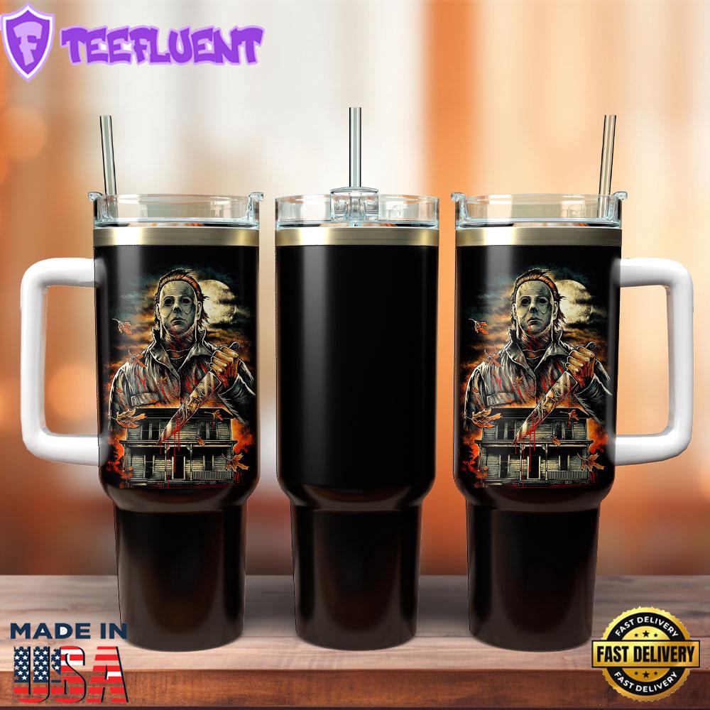 Michael Myers Halloween Movie Custom Stanley Quencher 40oz Stainless Steel Tumbler With Handle
