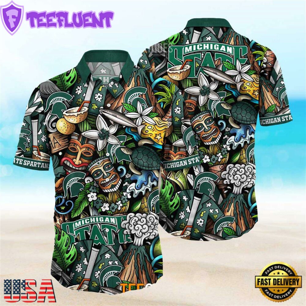 Michigan State Spartans Ncaa Mens Floral Special Design Hawaiian Shirt