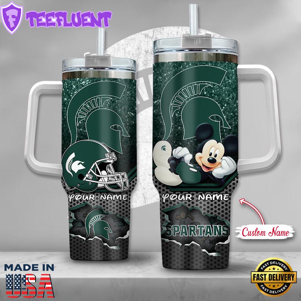 Michigan State Spartans NCAA Mickey Mouse Custom Stanley Quencher 40oz Stainless Steel Tumbler With Handle
