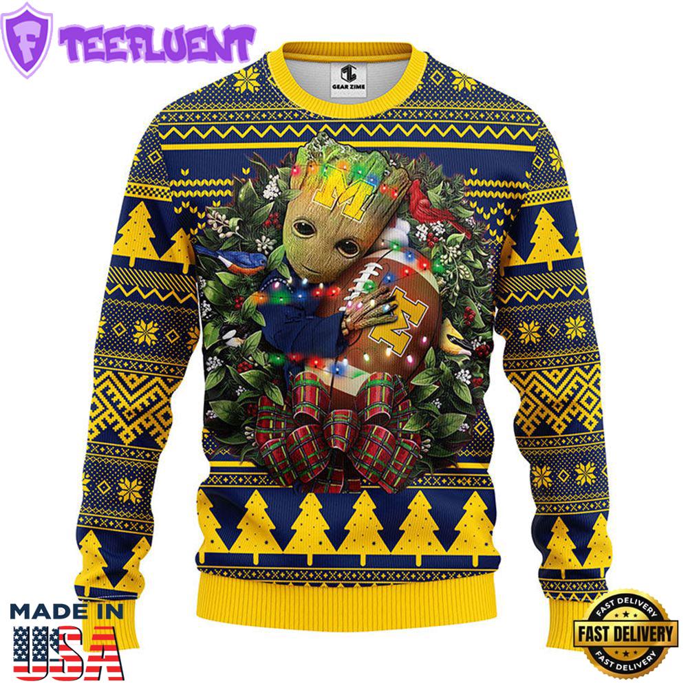 Michigan Wolverines Groot Hug Christmas Ugly Sweater Sport For Fan