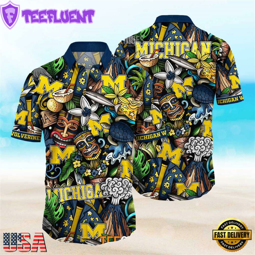 Michigan Wolverines Ncaa Mens Floral Special Design Hawaiian Shirt