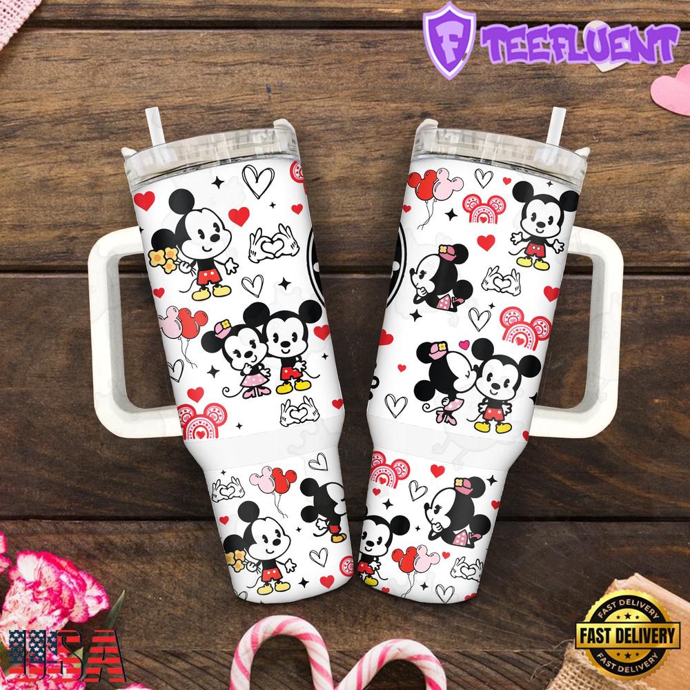 Mickey and Minnie Cartoon Valentine Stainless Steel Tumbler With Handle