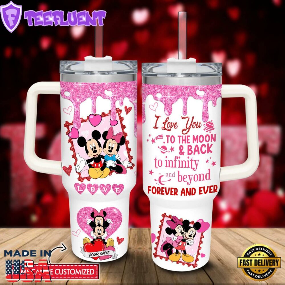 Mickey and Minnie Mouse Cartoon Custom Stanley Quencher 40oz Stainless Steel Tumbler