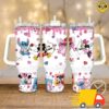 Mickey and Stitch Valentines Gift Disney Cartoon Custom Stanley Quencher 40oz Stainless Steel Tumbler With Handle