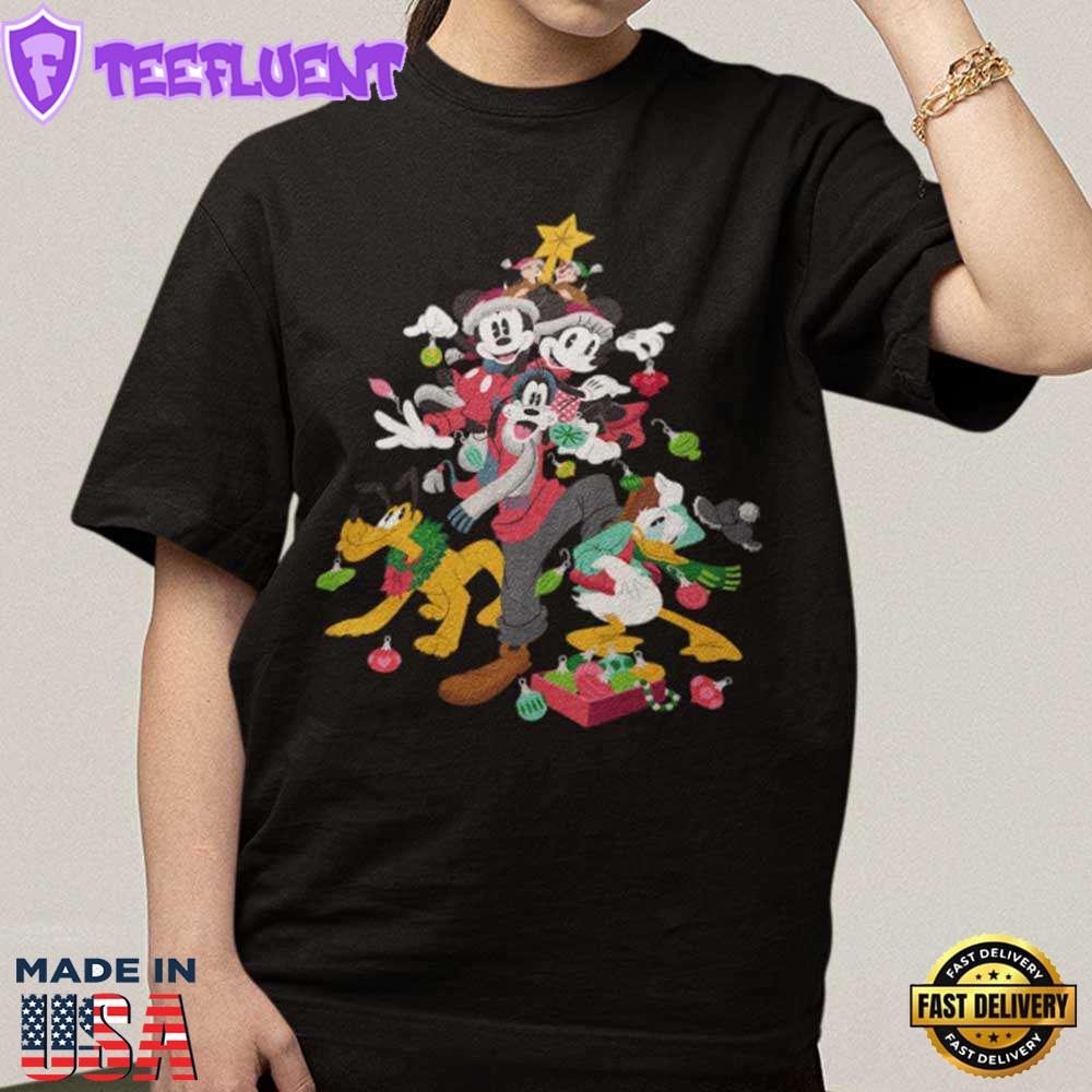 Mickey Minnie Goofy Pluto Chip Dale Christmas Tree T-Shirt Disney