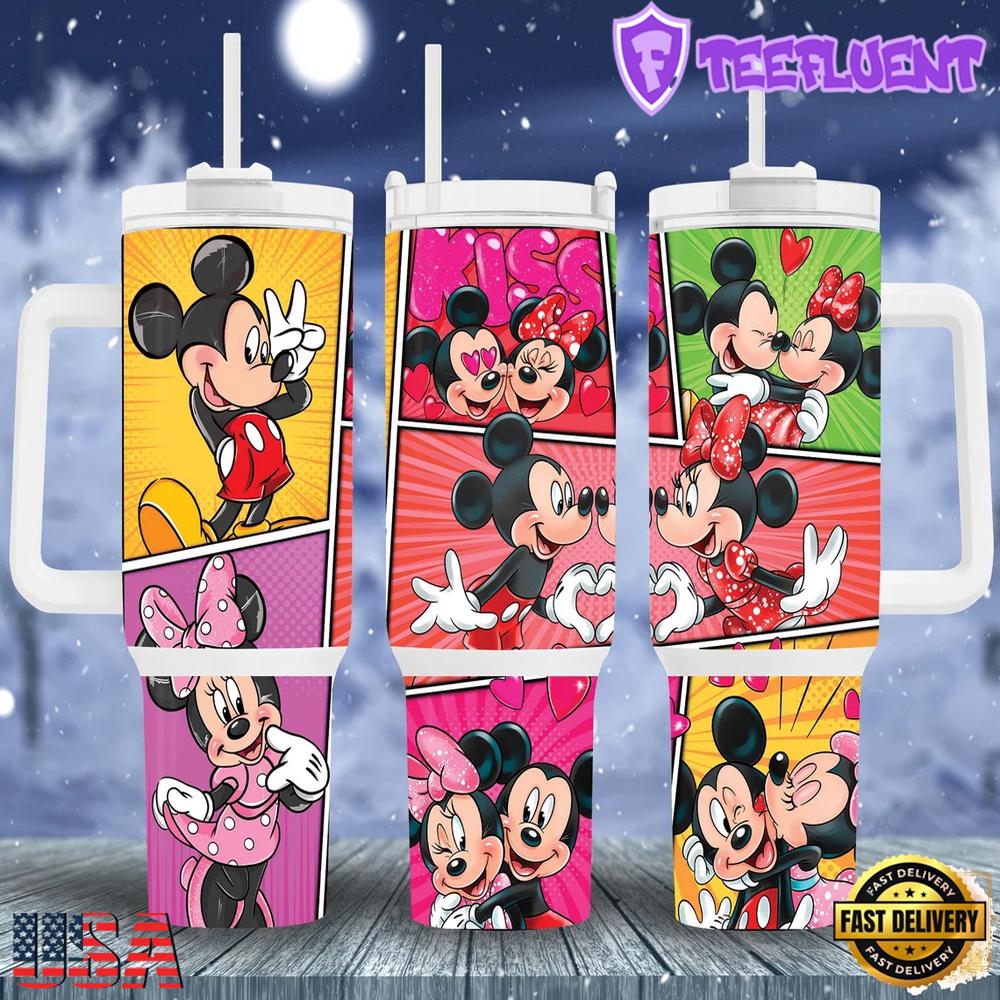 Mickey Minnie Mouse Couple Valentine Stainless Steel Tumbler With Handle