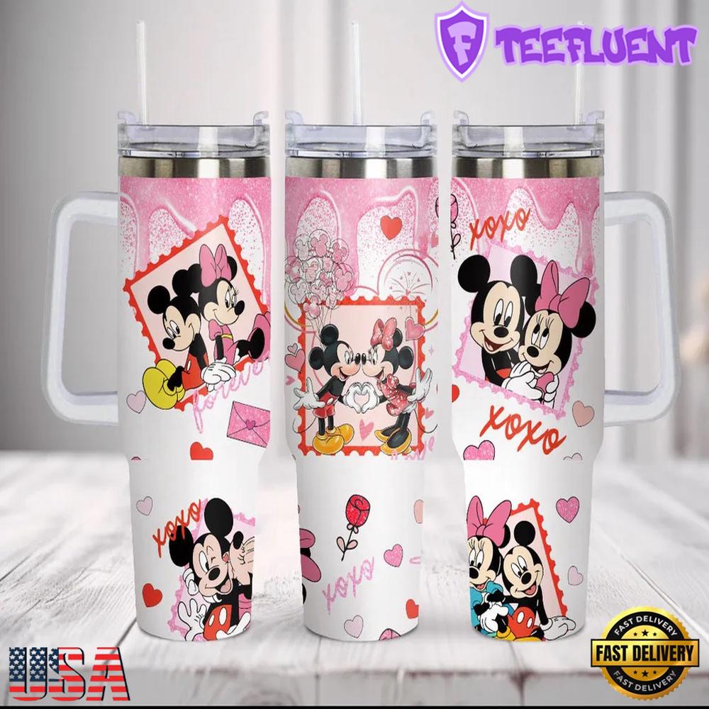 Mickey Minnie Mouse Disney Cartoon Valentine Stainless Steel Tumbler With Handle