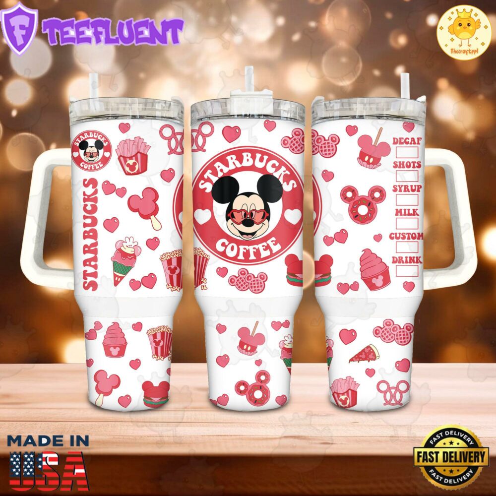 Mickey Mouse Coffee Disney Cartoon Custom Stanley Quencher 40oz Stainless Steel Tumbler With Handle