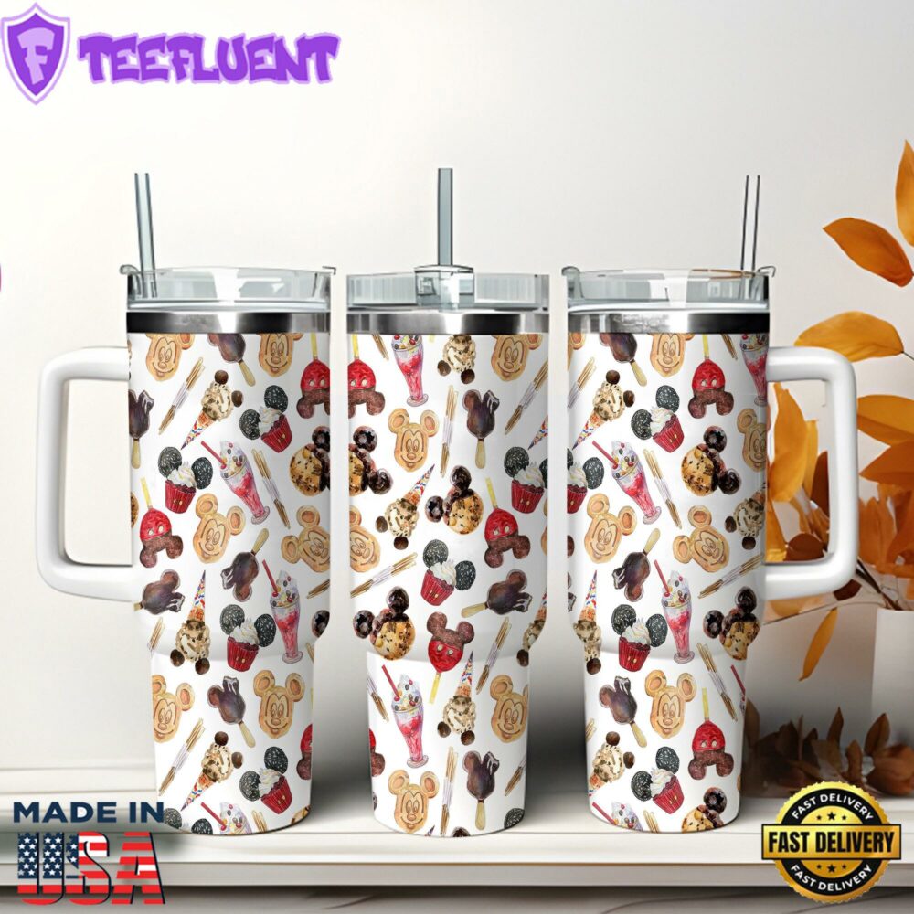 Mickey Mouse Cookie Disney Cartoon Custom Stanley Quencher 40oz Stainless Steel Tumbler With Handle