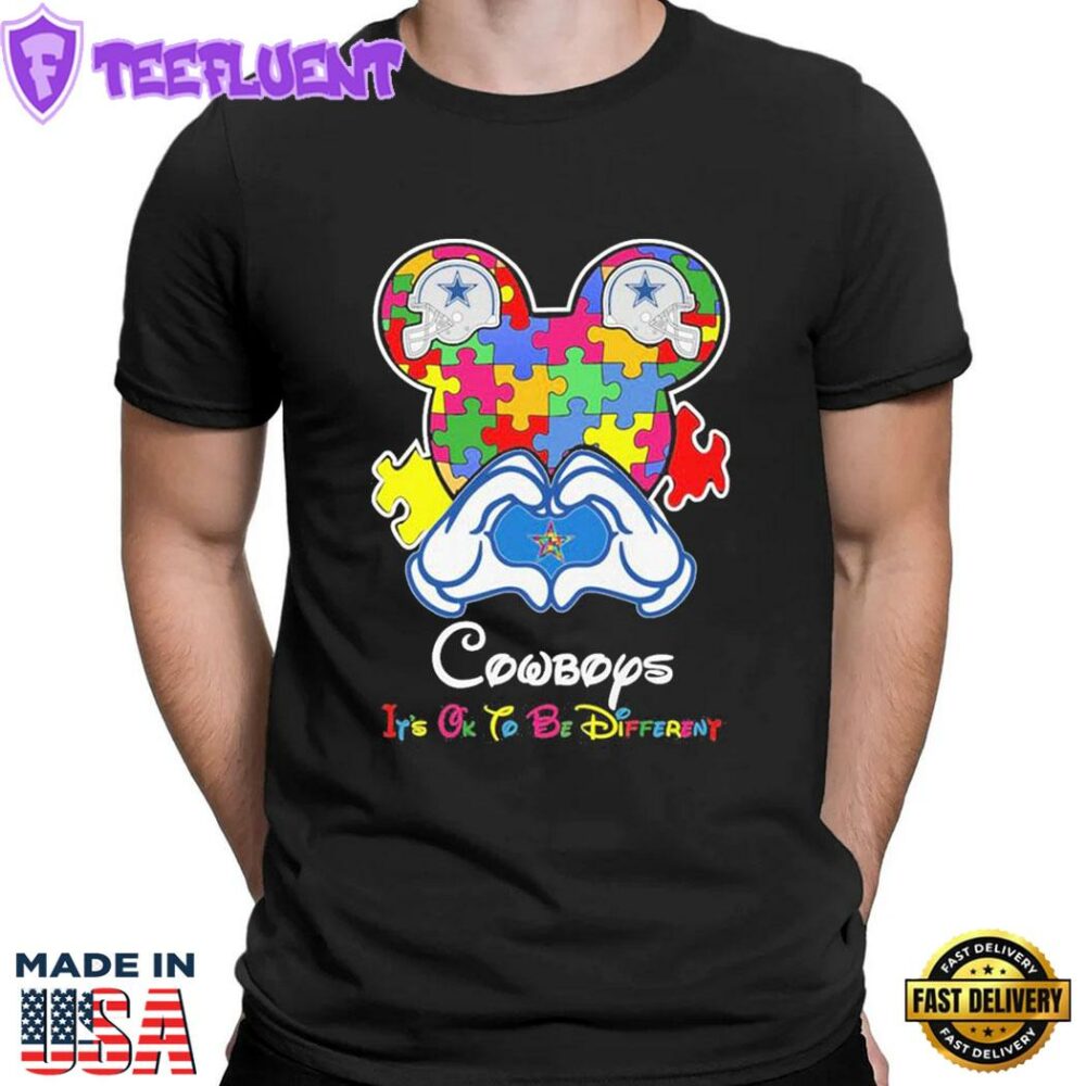 Mickey Mouse Love Dallas Cowboys Autism Its Ok To Be Different T-shirt