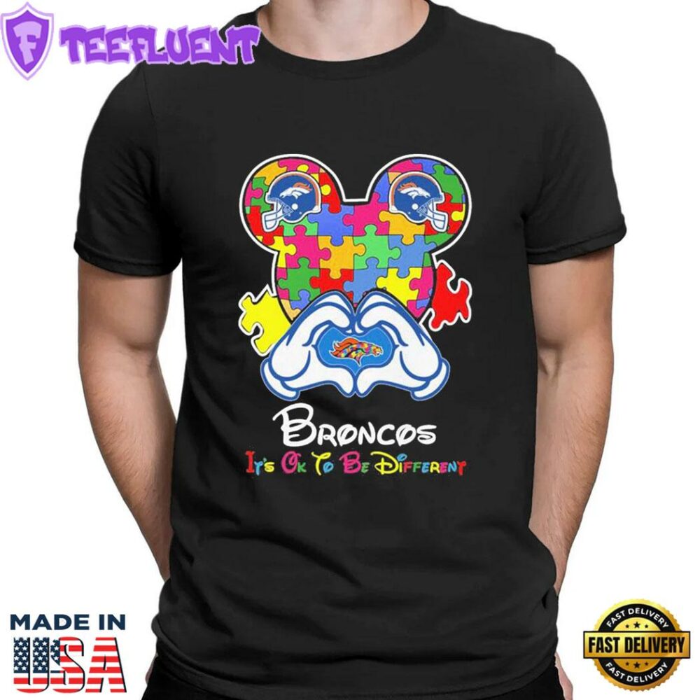 Mickey Mouse Love Denver Broncos Autism Its Ok To Be Different T-shirt