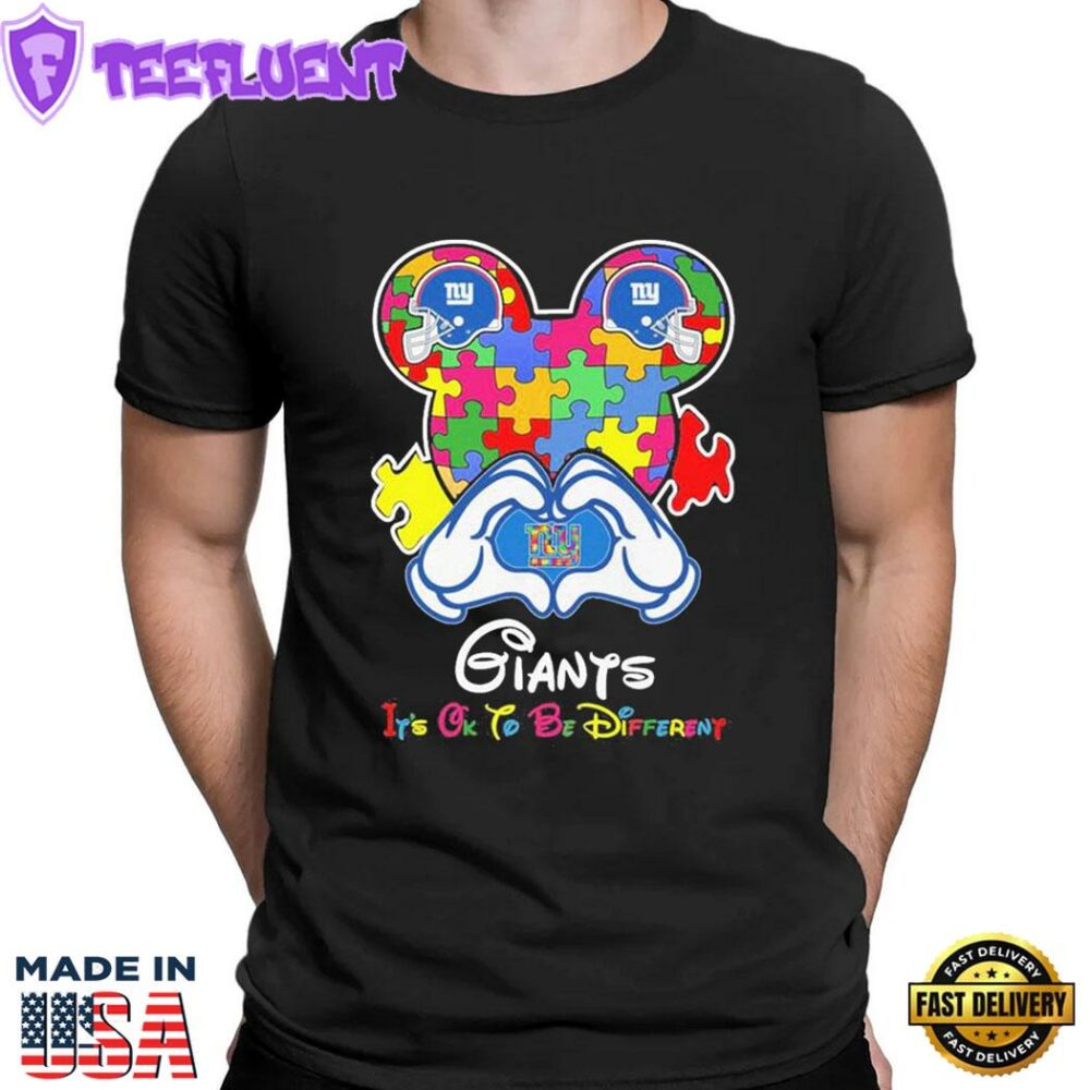Mickey Mouse Love New York Giants Autism Its Ok To Be Different T-shirt