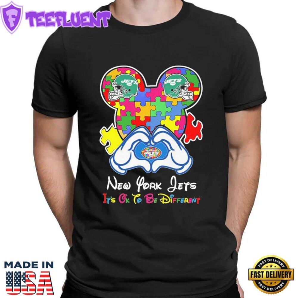 Mickey Mouse Love New York Jets Autism Its Ok To Be Different T-shirt