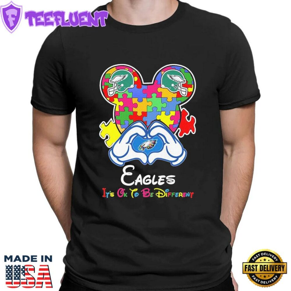 Mickey Mouse Love Philadelphia Eagles Autism Its Ok To Be Different T-shirt