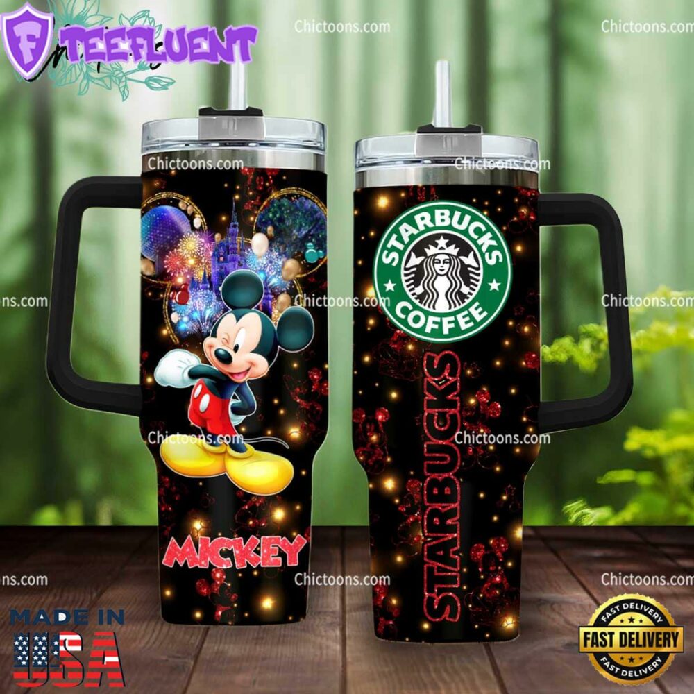Mickey Mouse Starbucks Cartoon Custom Stanley Quencher 40oz Stainless Steel Tumbler