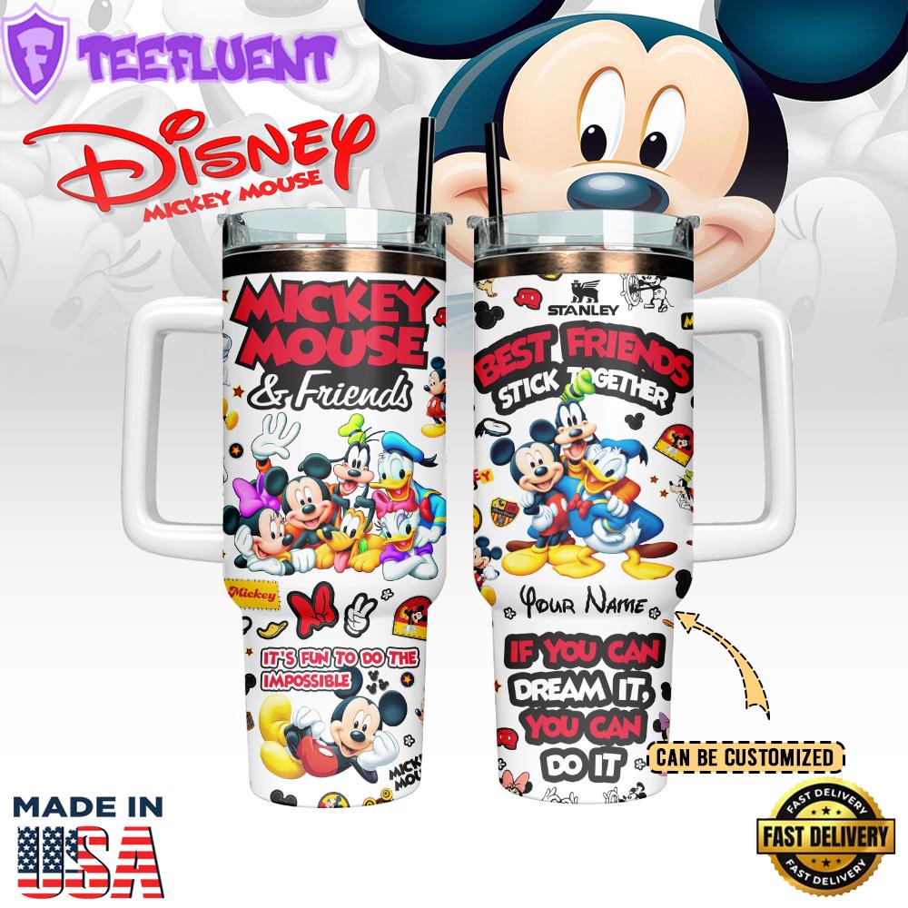 Mickey Mouse x Disney Cartoon Custom Stanley Quencher 40oz Stainless Steel Tumbler With Handle