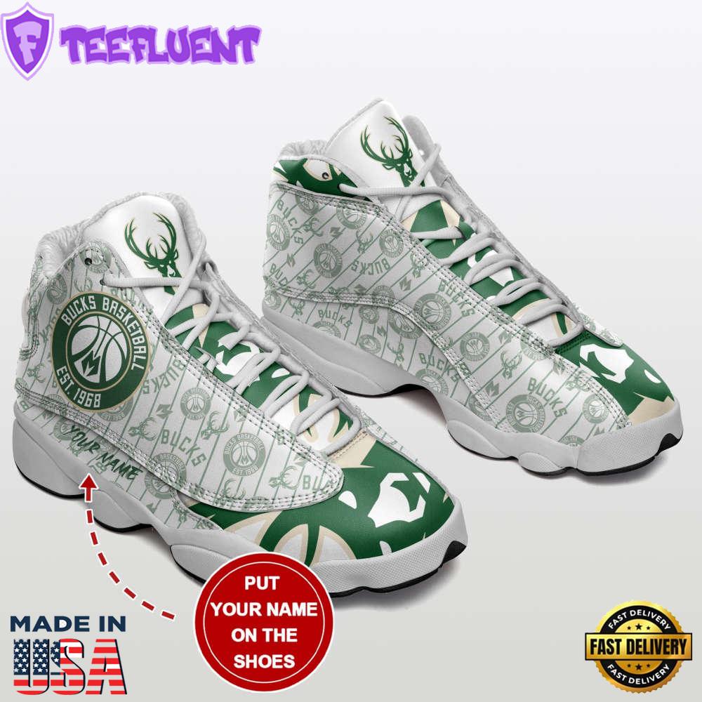 Milwaukee Bucks Custom Name Air Jordan 13 Sneakers