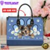 Miniature American Shepherd Dog Lover Leather Bag With Daisy Flowers