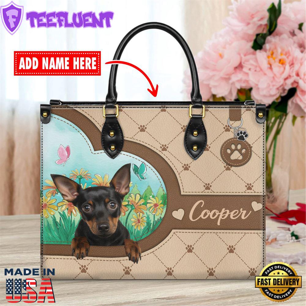 Miniature Pinscher Dog Duccy Dog Lover Leather Handbag