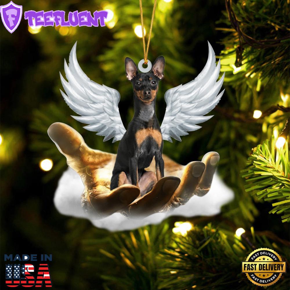 Miniature Pinscher On The Hands Of Jesus Ornament, Gift For Christmas