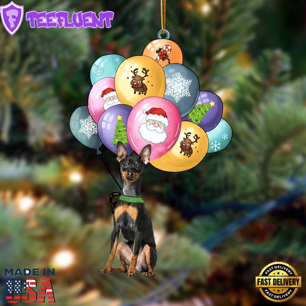 Miniature Pinscher With Balloons Christmas Ornament, Gift For Christmas