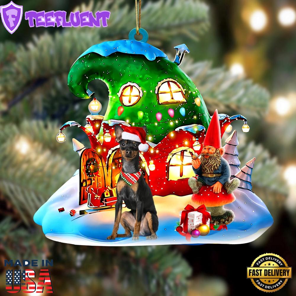 Miniature Pinscher With Rudolph's House Christmas Ornament, Gift For Christmas