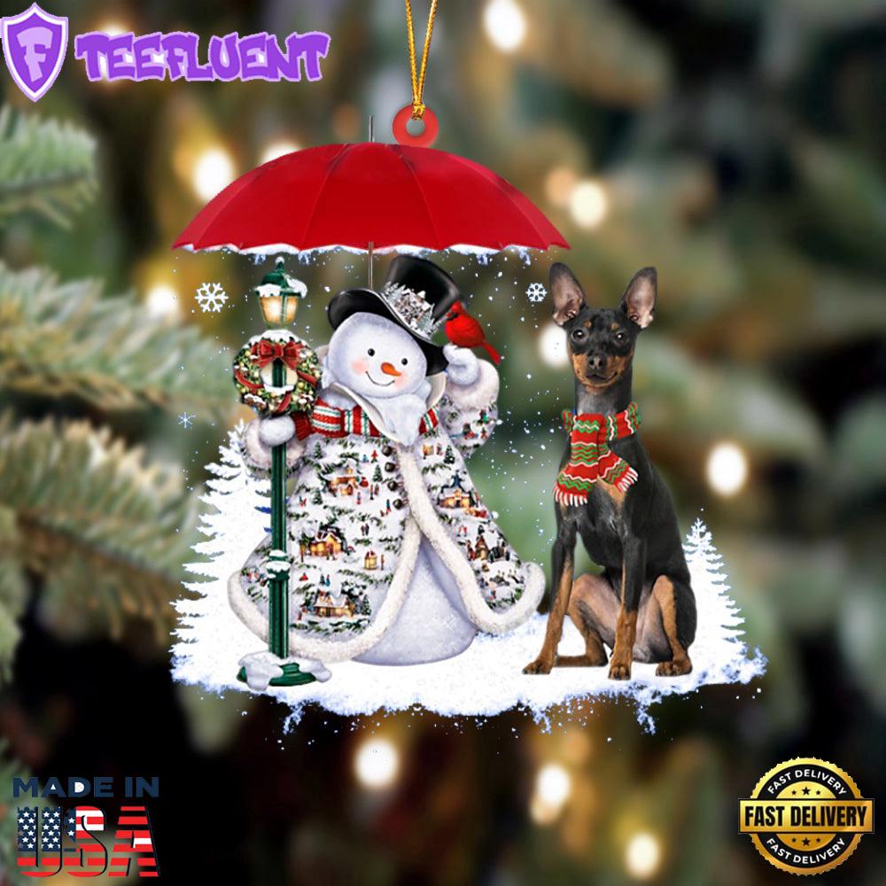 Miniature Pinscher With Snowman Christmas Ornament, Gift For Christmas