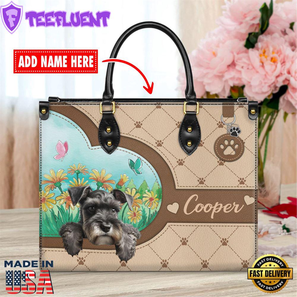 Miniature Schnauzer Dog Duccy Dog Lover Leather Handbag
