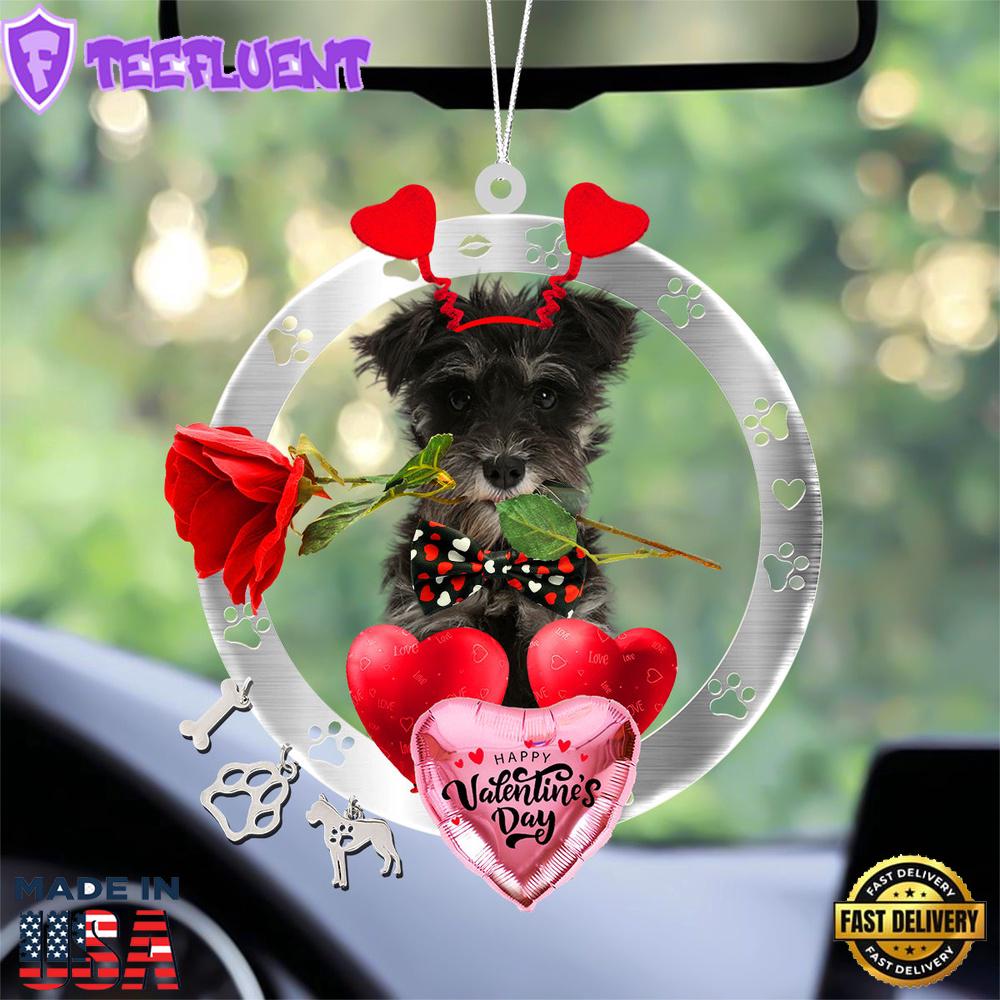 Miniature Schnauzer With Rose & Heart Balloon Ornament, Gift For Christmas